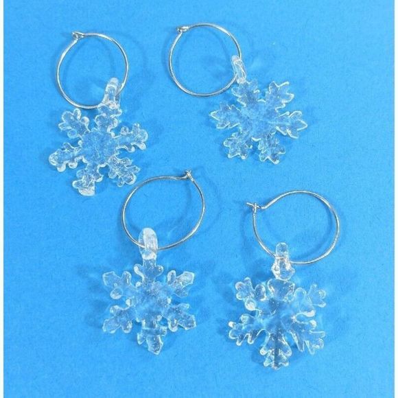 Snowflake Winter snow themed Wine glass Charms Set Of 4 - glass charms - Picture 2 of 8